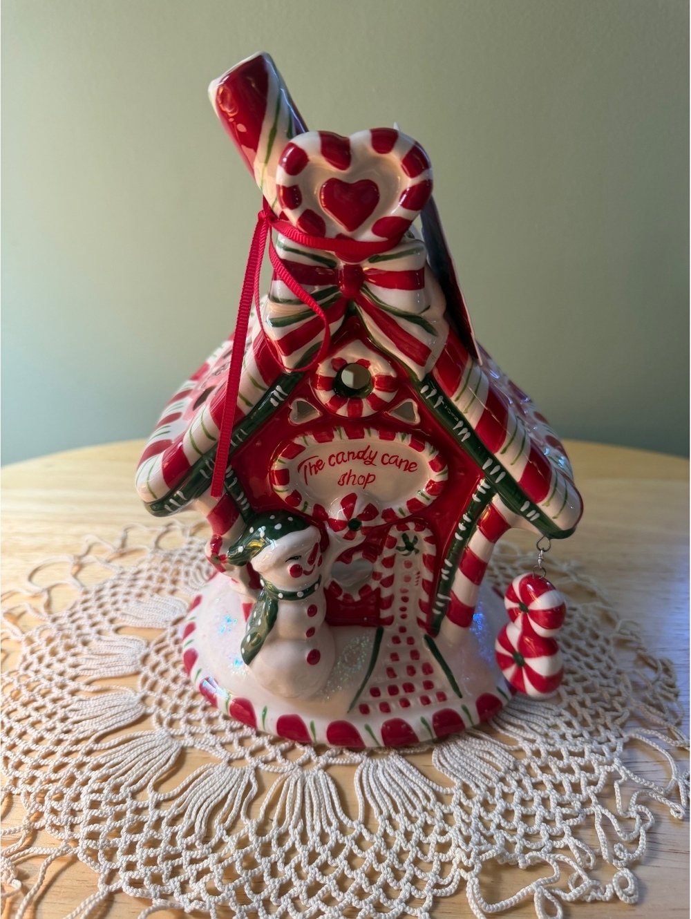Blue Sky Candy Cane Shop Ceramic Holiday Cottage Table Decor